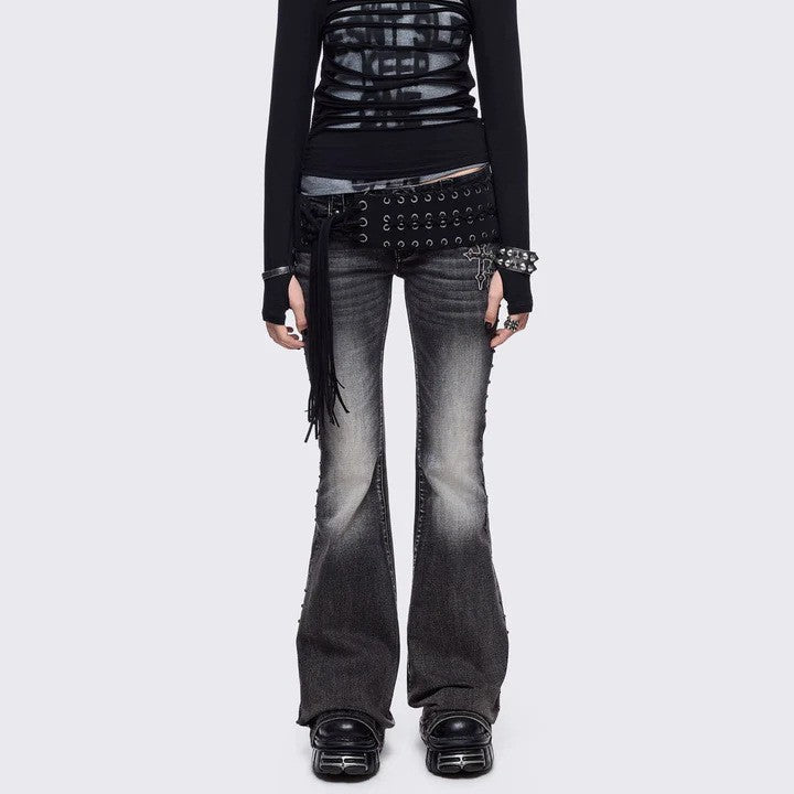 Womens Retro Wing-Pattern Slim-Fit Jeans