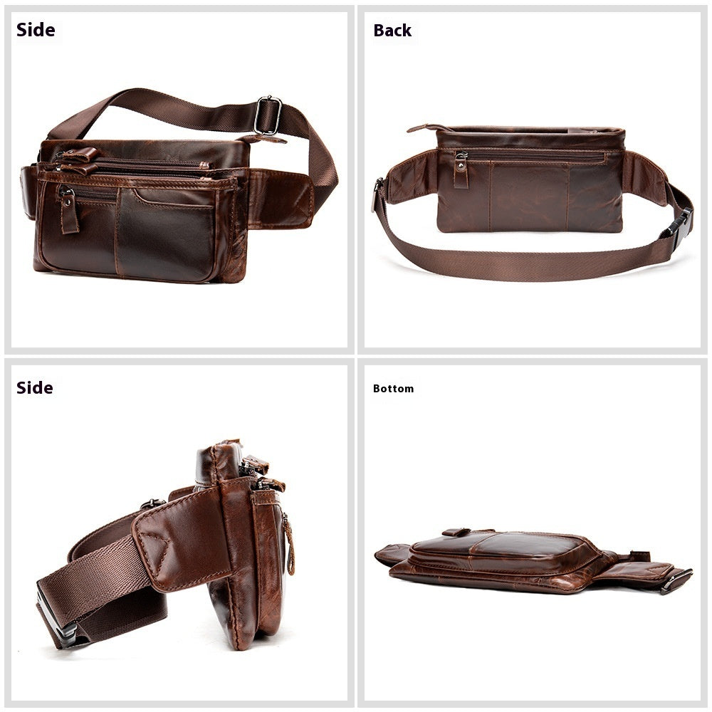 First Layer Cowhide Casual Sports Cross Body Chest Bag For Men