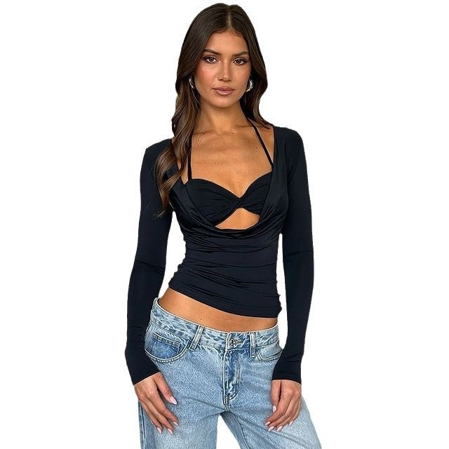 Women's Lace-up Halterneck Casual Base Layer Top