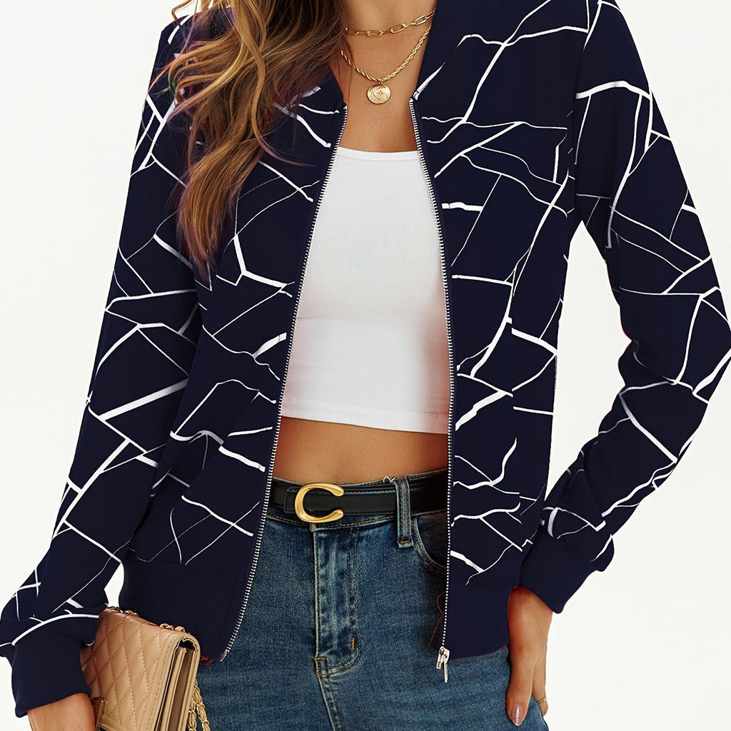 Stylish Long Sleeve Allover Print Zip Up Jacket Elegant