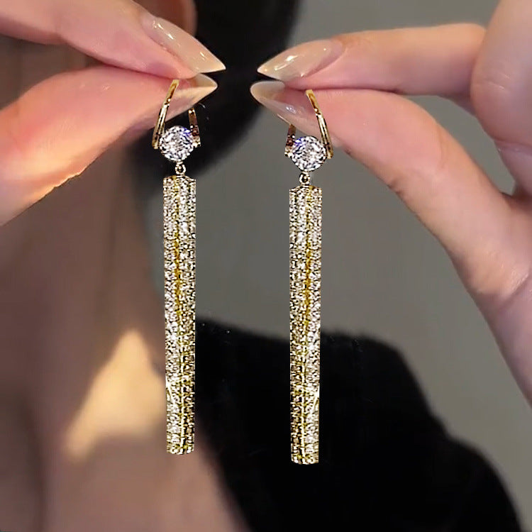 Sterling Silver Needle Light Luxury Tassel Earrings Banquet Style High-grade Long Earrings