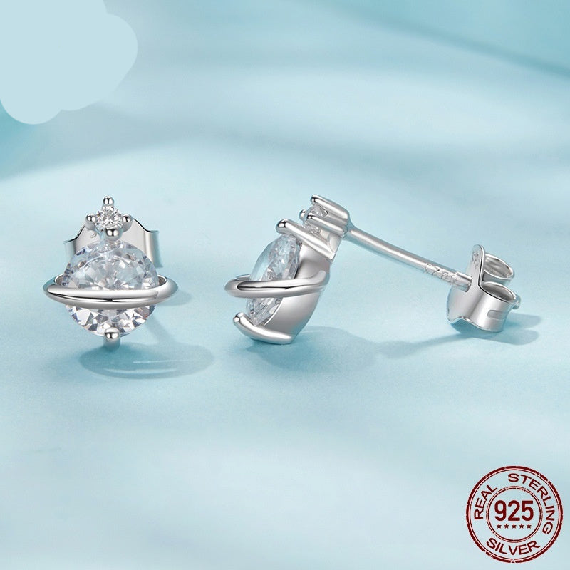 Silver Ziyun Original Simplicity Shining Zircon Planet Earrings