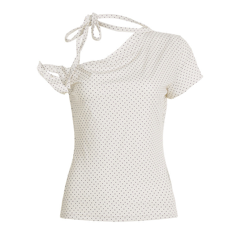 Knotted Slim Fit Backless Halter Short Sleeve Top
