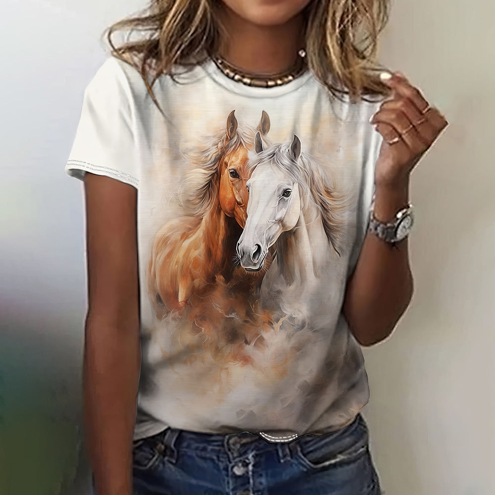 Printed Animal Casual Short-sleeved Top Female