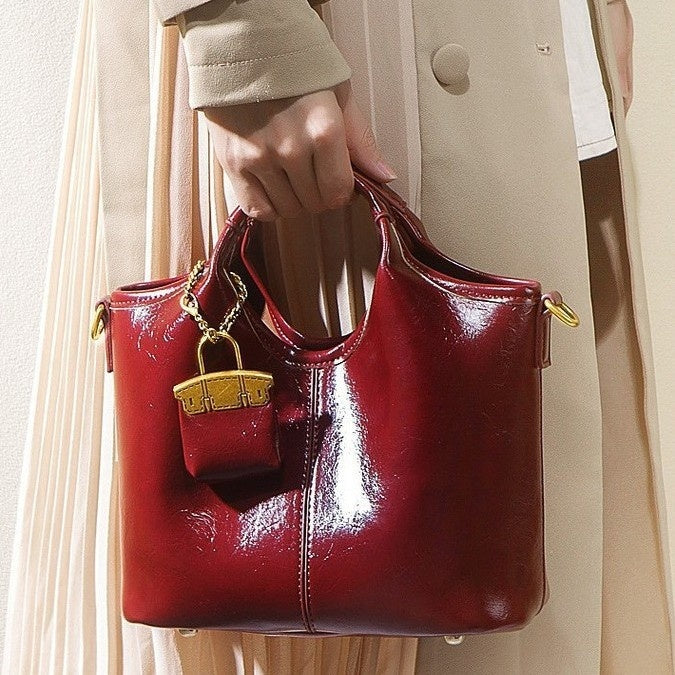 Leather Women's Bright Leather Shoulder Underarm Bag