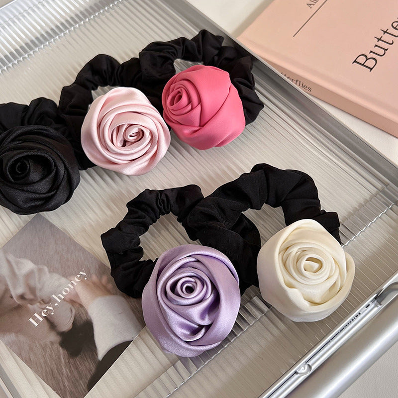 Handmade Satin Rose Hair Ring Headdress High Elasticity