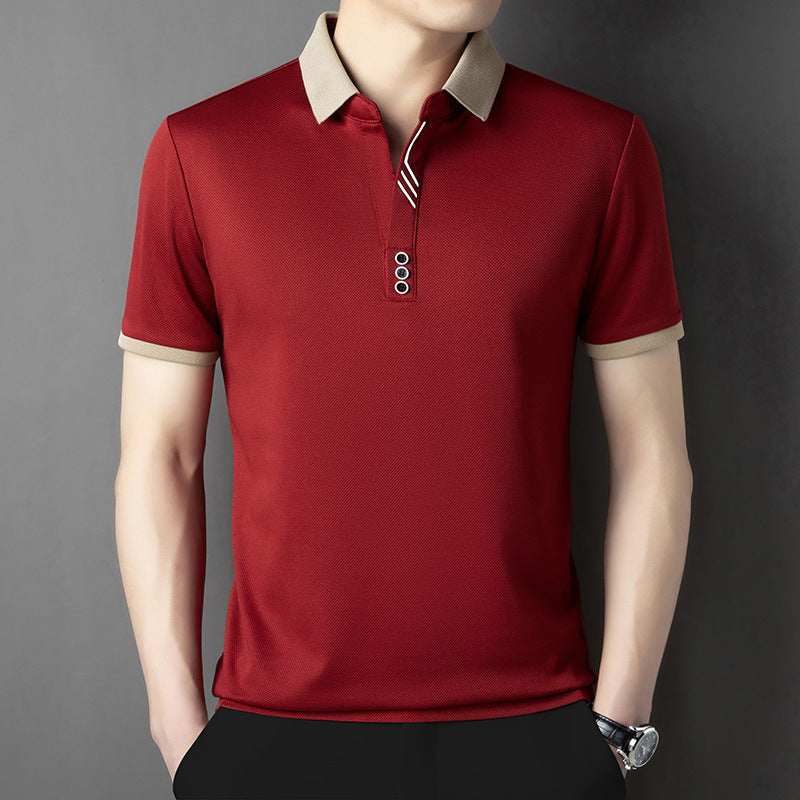 Summer Lapels Short-sleeved T-shirt Men's Skin-friendly Breathable Casual Top