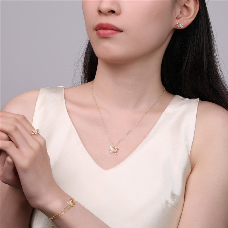 925 Silver Stud Earrings Butterfly Design Electroplating 14K