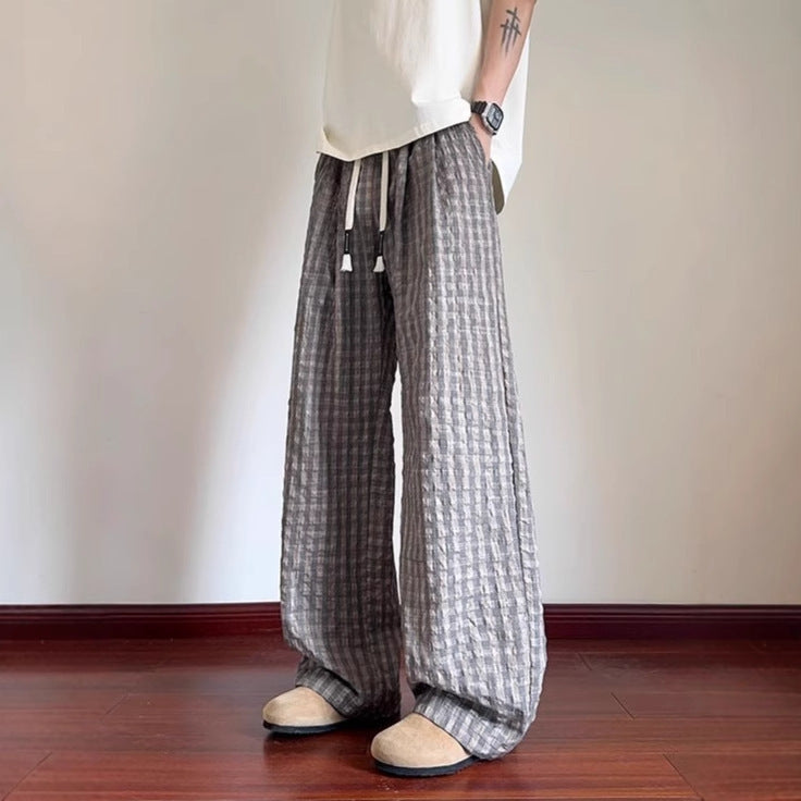 Seersucker Plaid Drape Texture Men's Casual Pants