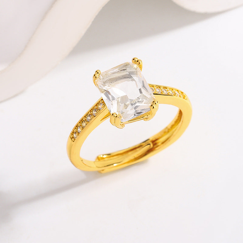 Fashion Japanese Style Simple Retro Electroplated 18K Square Zircon Ring
