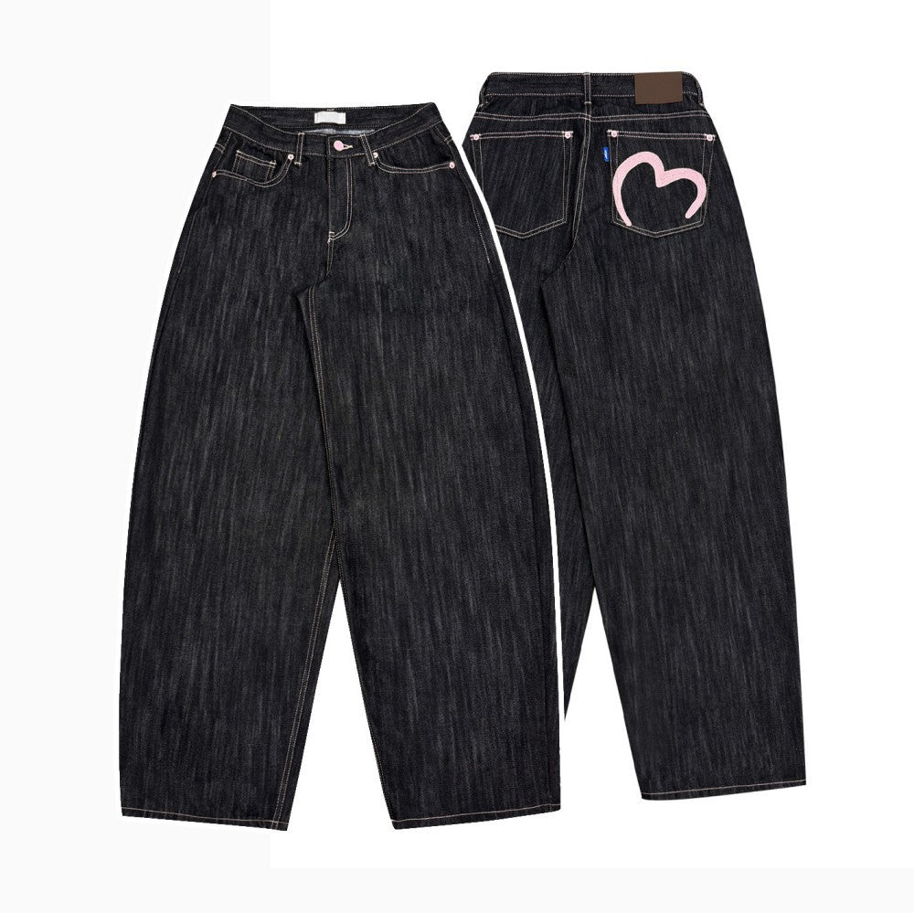 Heart Printing Jeans Women's High Waist Straight Casual