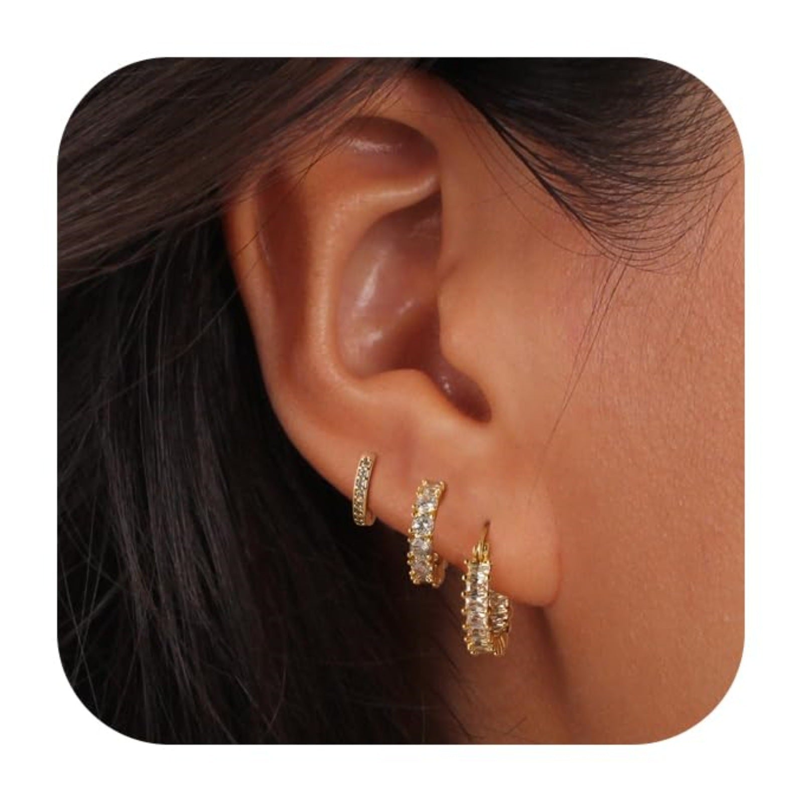 Real Gold Brass Plating Inlaid Zircon Full Diamond Circle Elegant Lady Advanced Earring Set