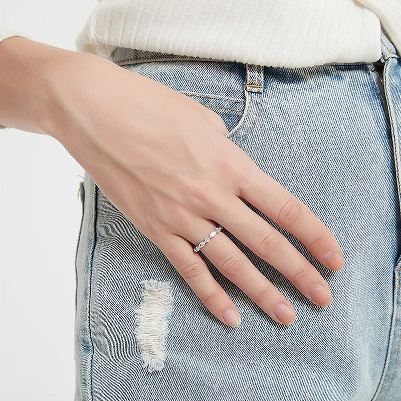 Horse Eye Row Diamond Ring Ins Style Ornament Fashion Fine Circle