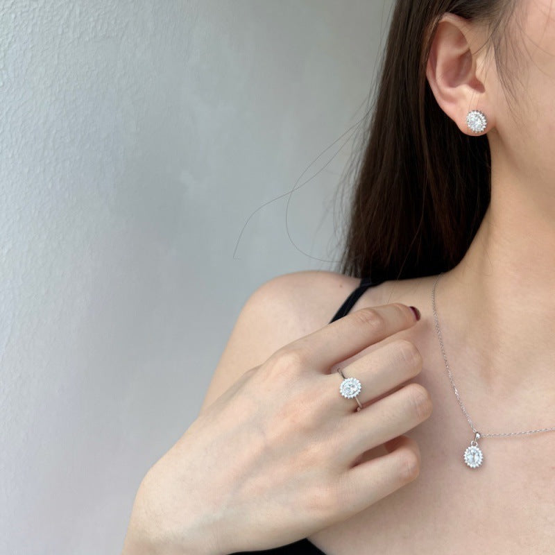 S925 Sterling Silver 5A Zircon Colored Gems Full Diamond Oval