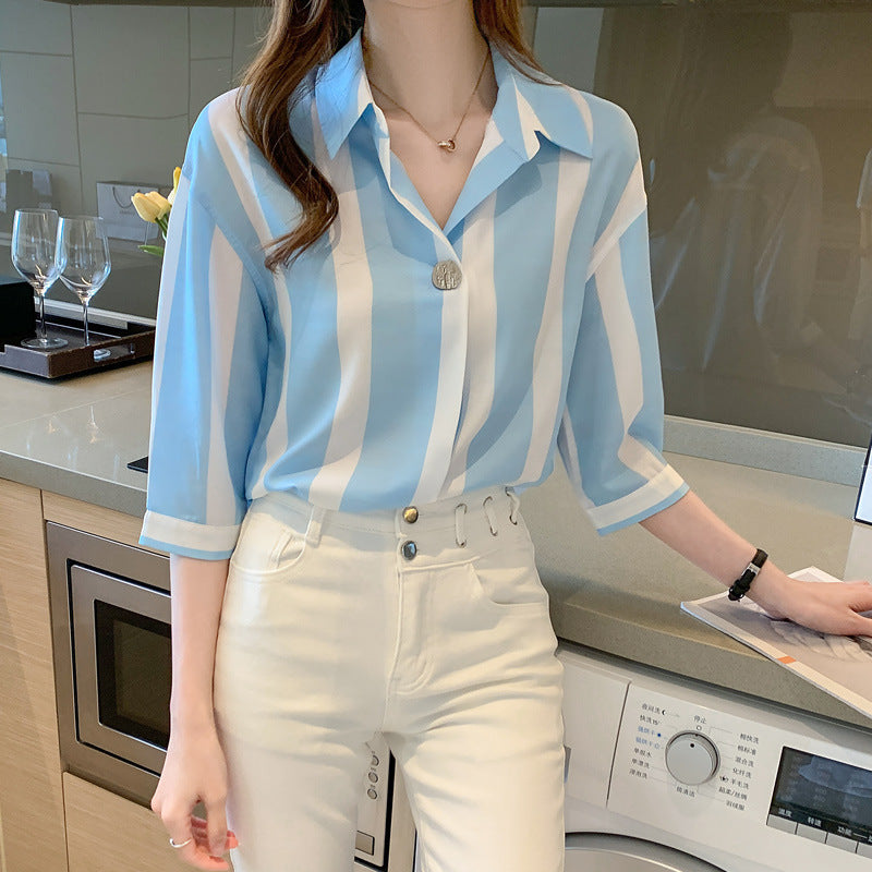 Chiffon Shirt Women's Loose Three-quarter Sleeves Breathable Top Thin Section