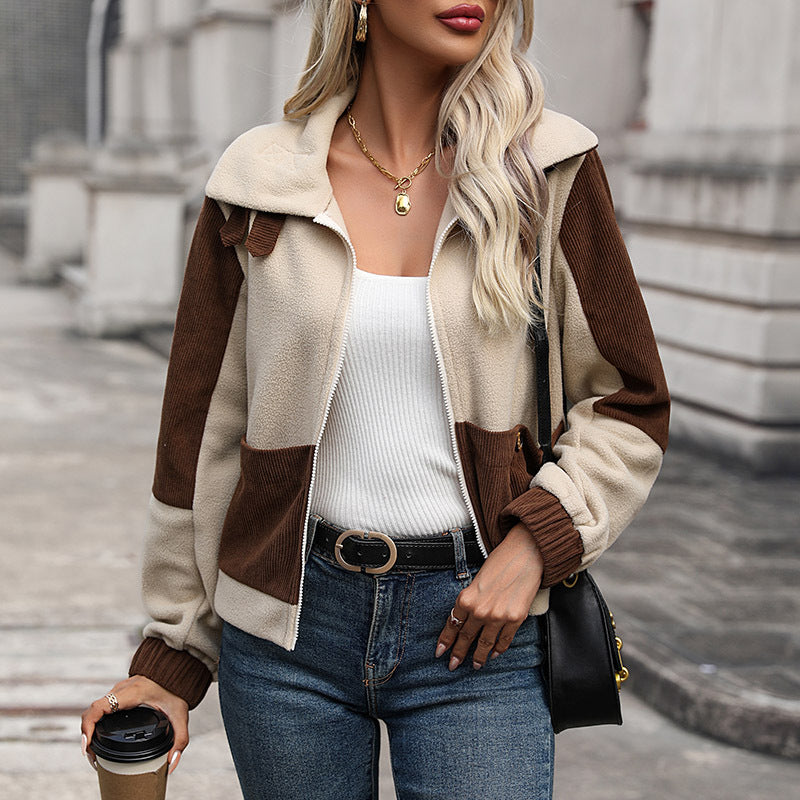 Women's Fleece Zip-Up Contrast-Color Jacket
