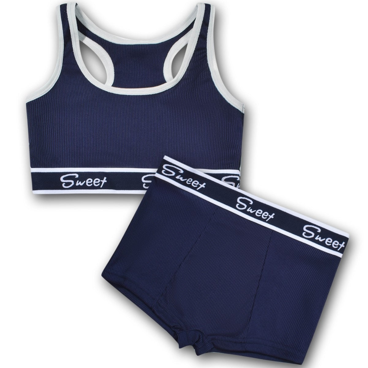 Cotton Wide-brimmed Letters Mid Waist Girl Sports Underwear Suit