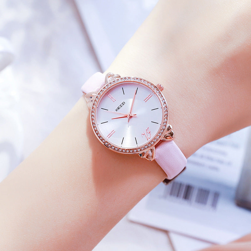 Women's Diamond-embedded Simple Elegant Belt Quartz Waterproof Watch