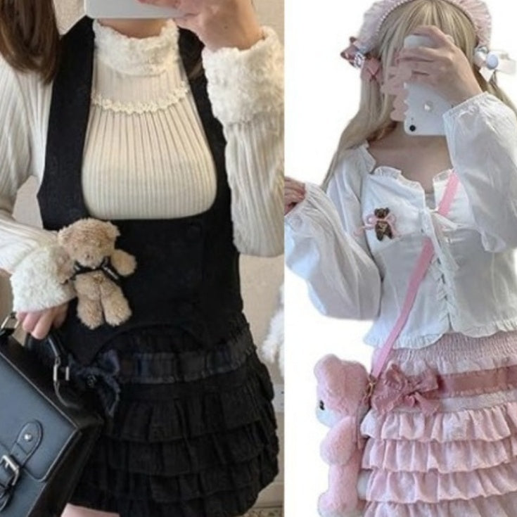 Girlish Style Velvet Puffy Cake High Waist Skirt