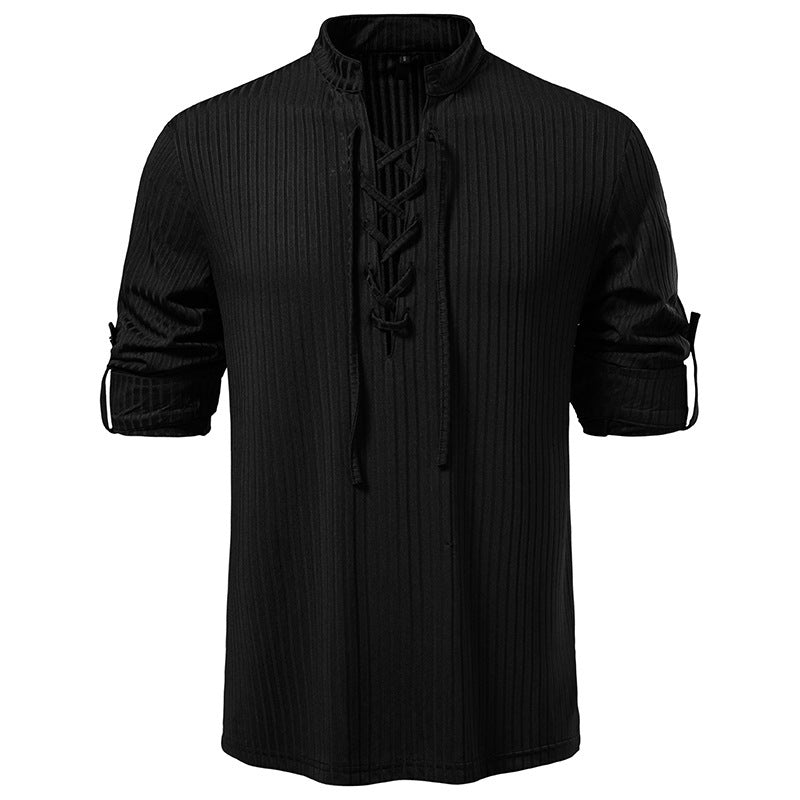 Men's Casual Long Sleeve Drawstring Design T-shirt