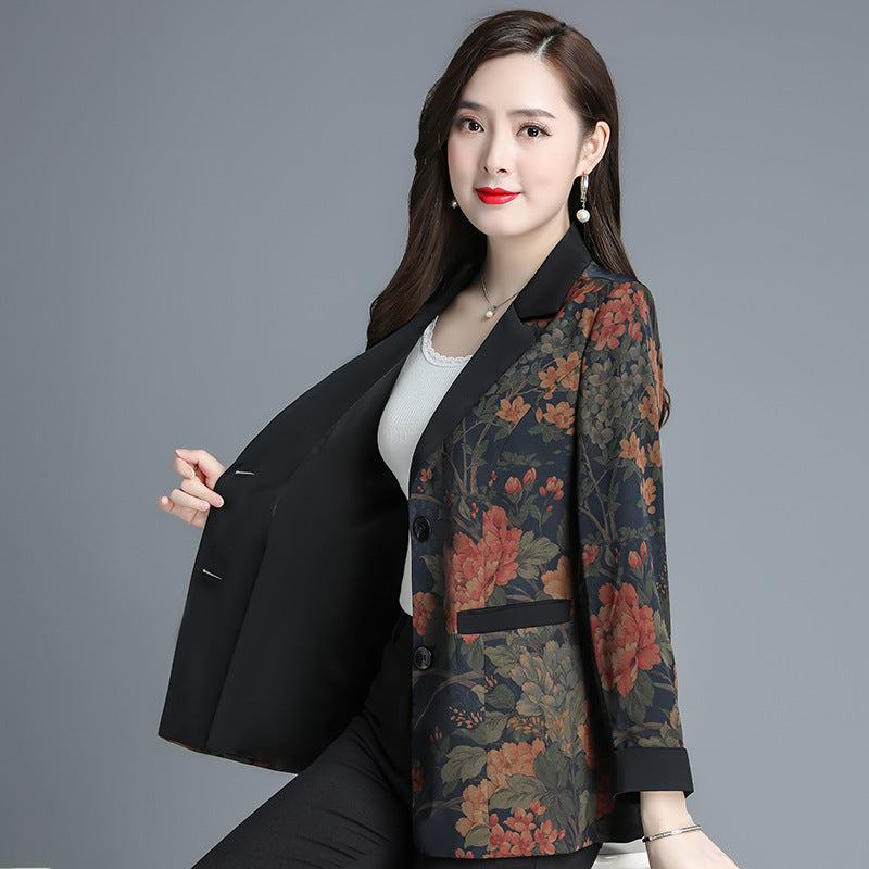 Loose Western Style Younger Pattern Print V-neck Cardigan Autumn Top Women