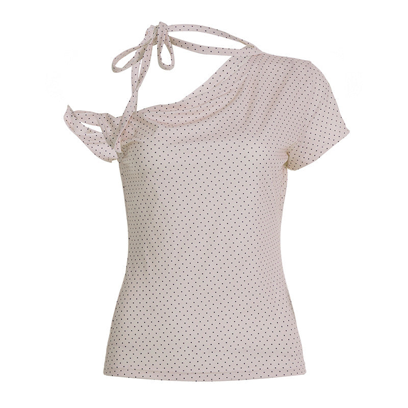 Knotted Slim Fit Backless Halter Short Sleeve Top