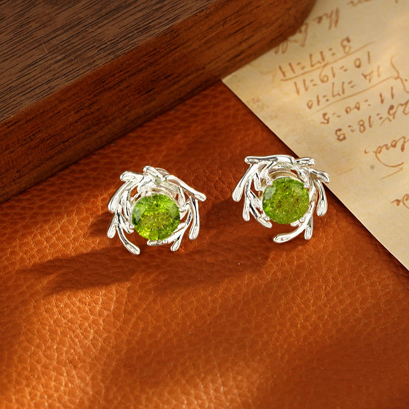 Retro Green Light Luxury All-match Fashion Simple Earrings