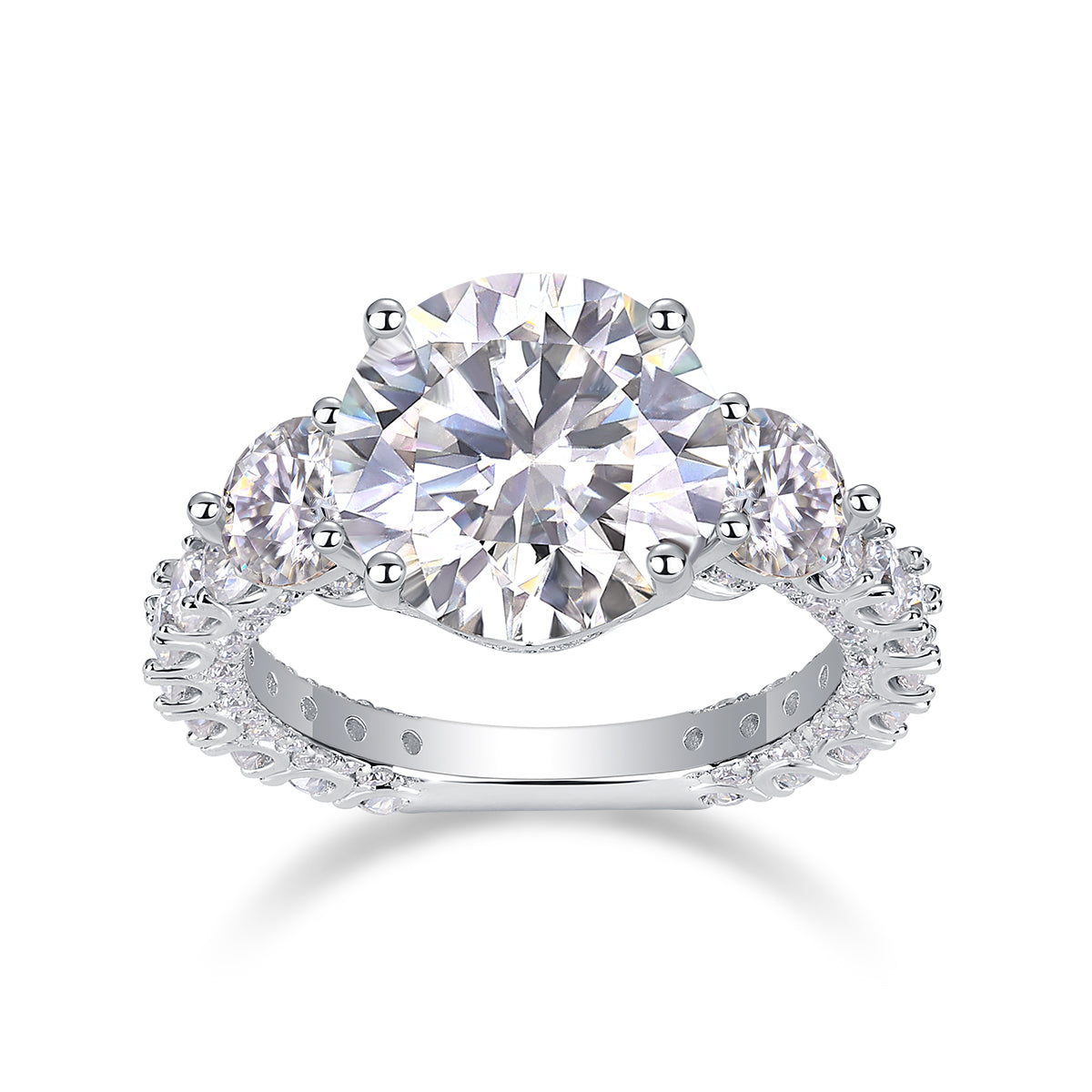 1Three-diamond Brilliance - A Fashionable And Luxurious Jewelry Piece Set With 5-carat Moissanite S925 Sterling Silver And Platinum-plated Diamond Prohibit TikTok sales