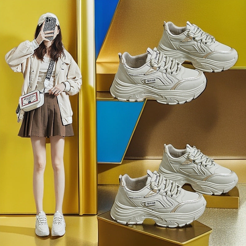 Breathable Student Sports Height Increasing Leather Low-top Shoes