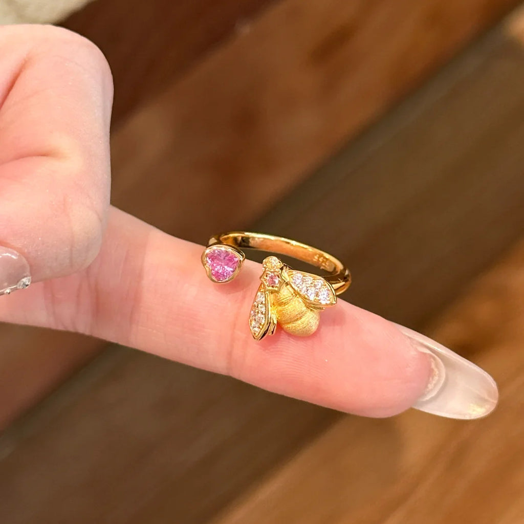 Little Bee Simple Rhinestone Heart-shaped Ring