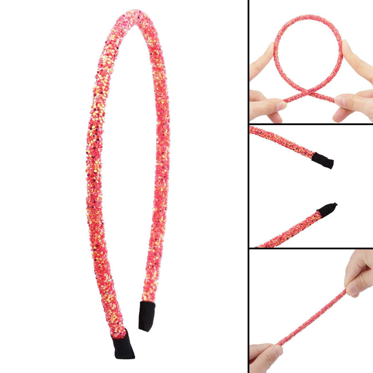 Women's 5mm Onion Powder Color Sequin Bundle Hairpin Hair Hoop