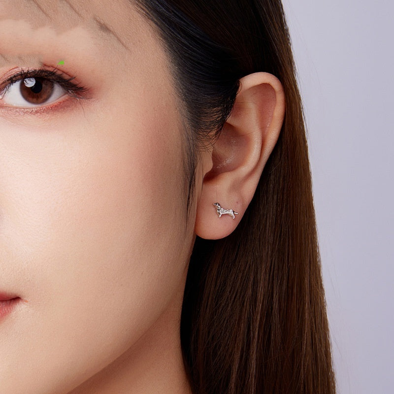 S925 Sterling Silver Sausage Dog Mini Ear Studs