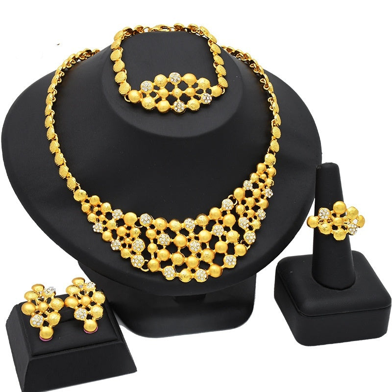 Women's Jewelry Suit Necklace Earring Ring Bracelet Four-piece Set