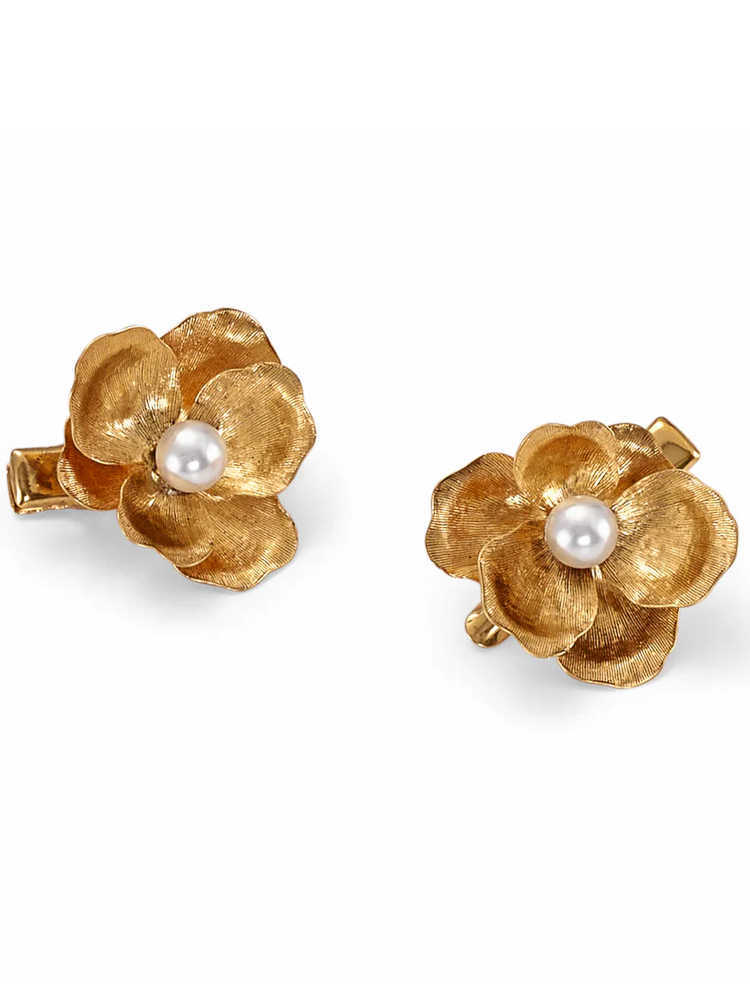 Gold Flower Pearl Barrettes Fashion Bridal Hair Accessories
