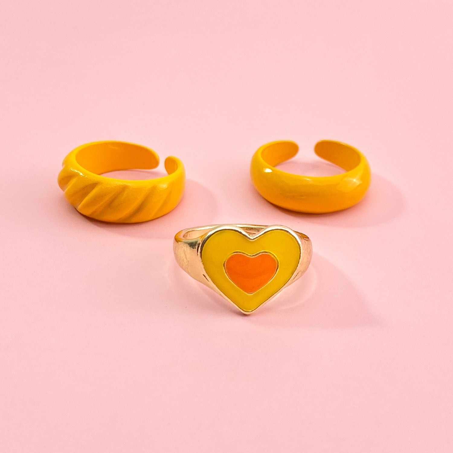 Vintage Golden Heart Smile Rings Set For Women