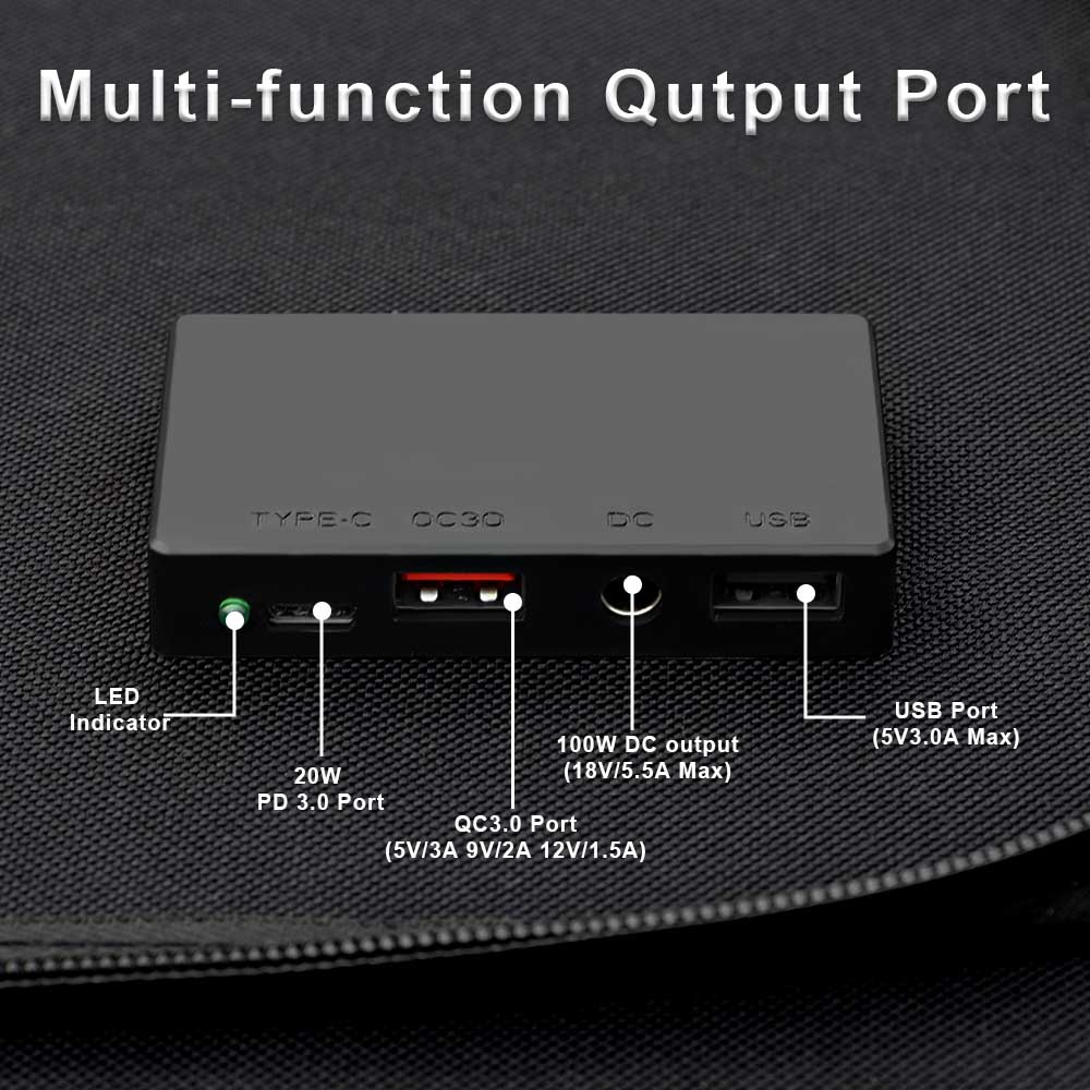 Portable Solar Panel  Watt Foldable Solar Panel Charger For Power Station, USB DC Devices 18V Output10 Connectors  High Efficiency IP68 Waterproof For Camping Outdoor RV Cloudy