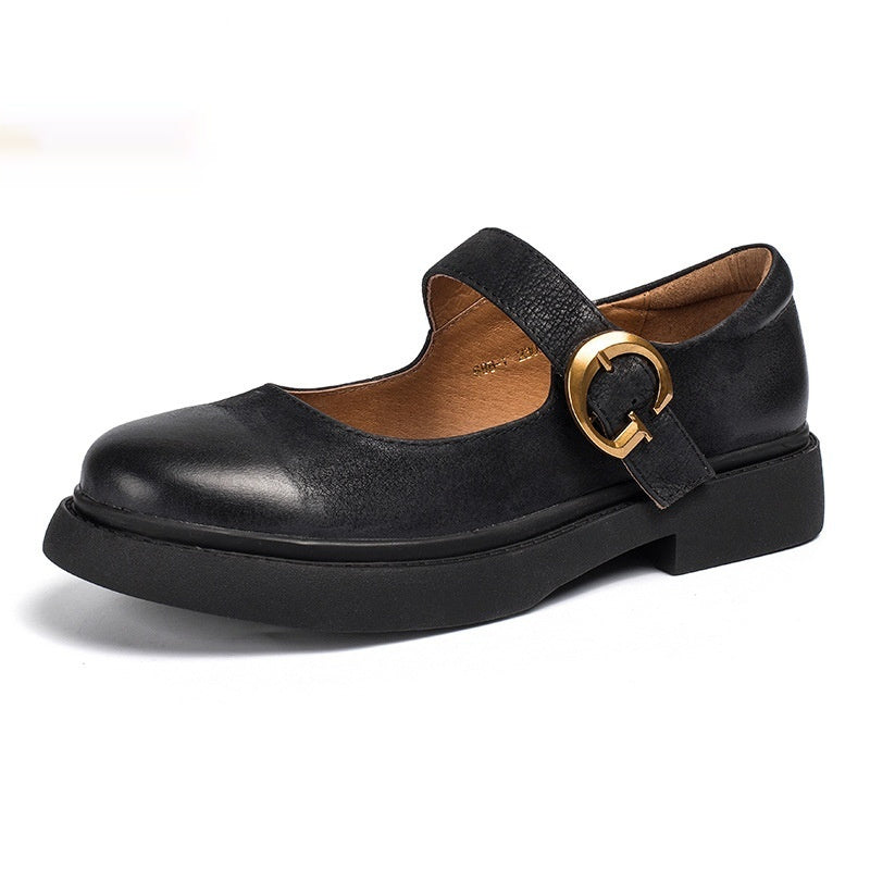 Vintage Mary Jane Women's Small Leather Shoes With Buckle