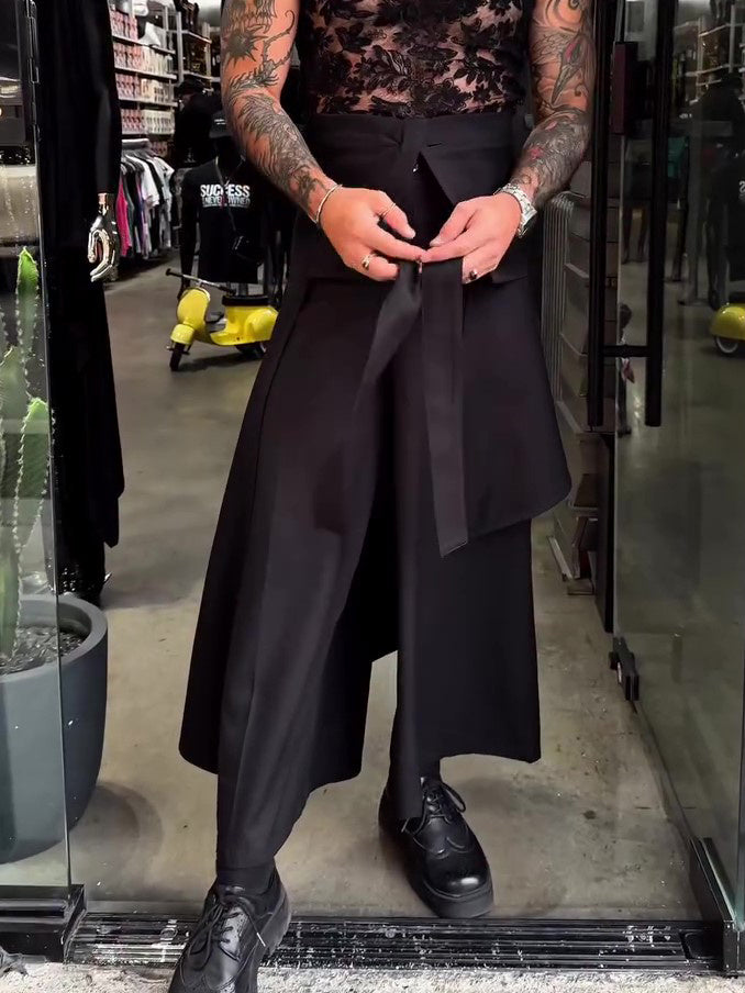 Men's Casual Strappy Solid Color Wide-leg Pants