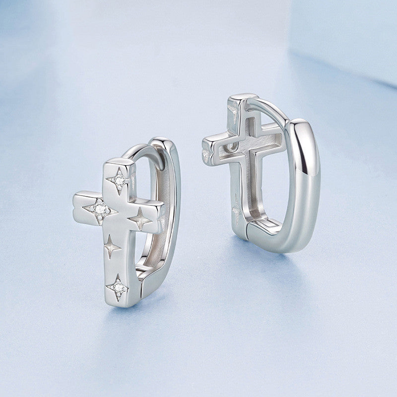 Original S925 Sterling Silver Star Cross Ear Clip