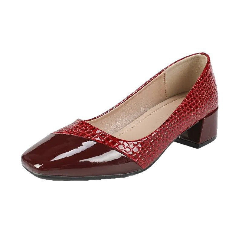 Women's Color Block Square Toe Chunky Heel Commuter Shoes