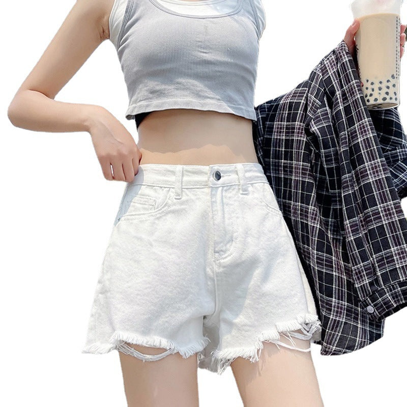 Womens High-waisted Thin Summer White Denim Shorts