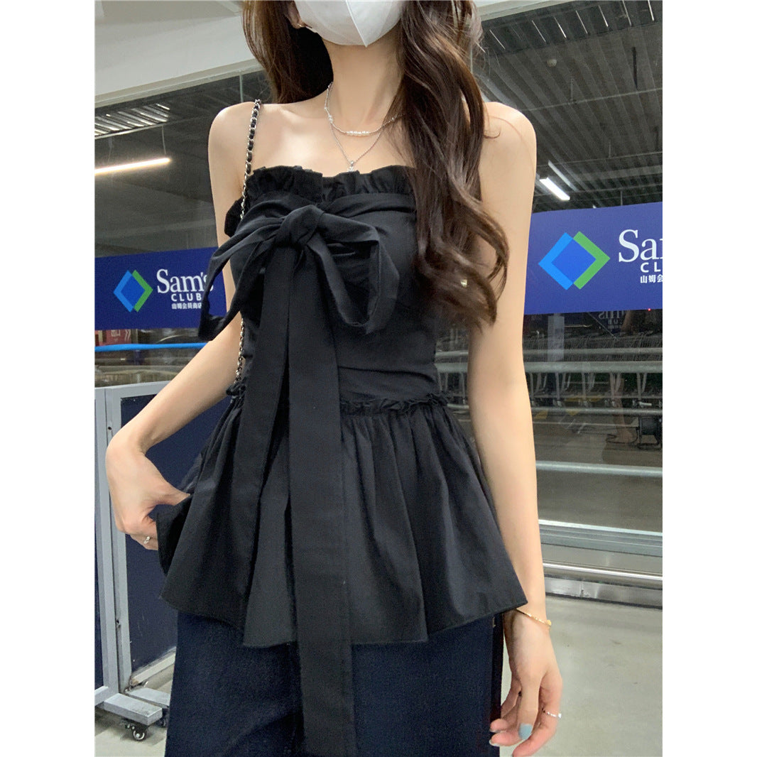 Sweet And Spicy Style Lotus Leaf Hemline Lace-up Bow-Cinched Tube Top