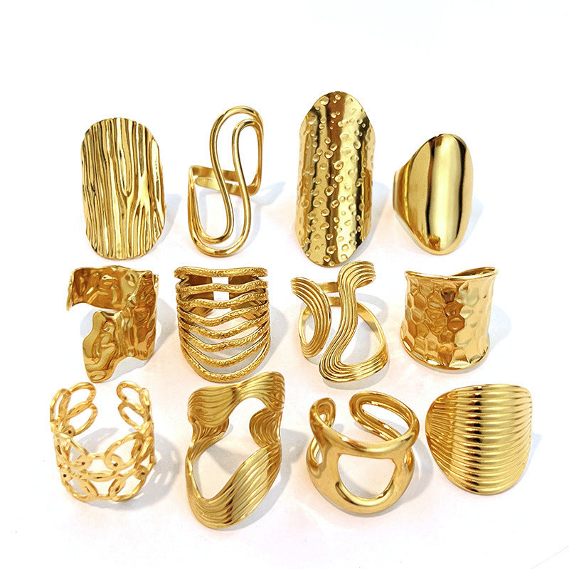 Glossy Stainless Steel Plated 18K Gold Simple Ring