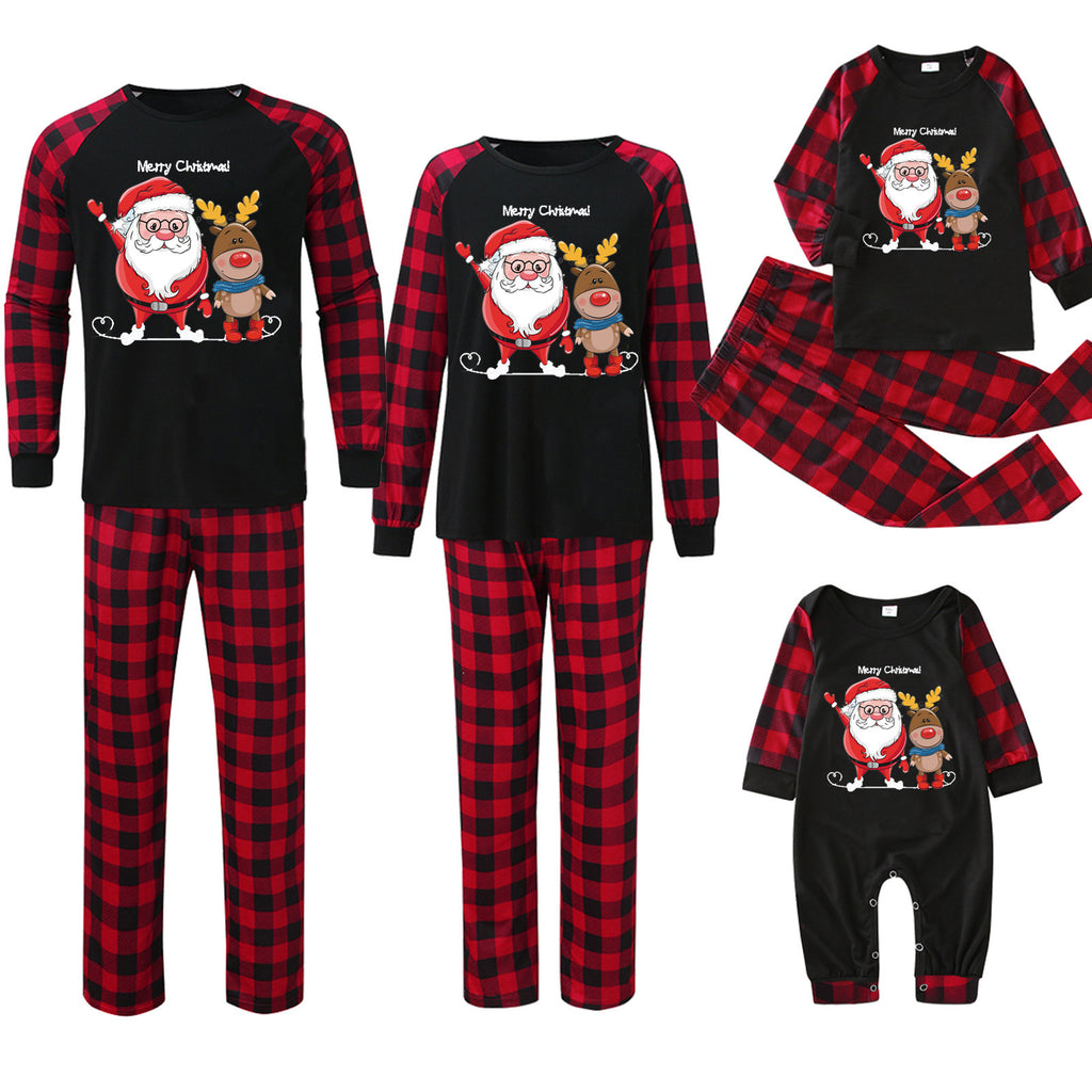 Plaid Stitching Printing Christmas Homewear Parent-child Suit