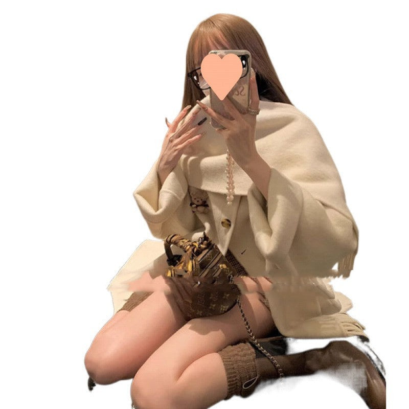 Gold Cloak Loose-fitting Tassel Woolen Coat