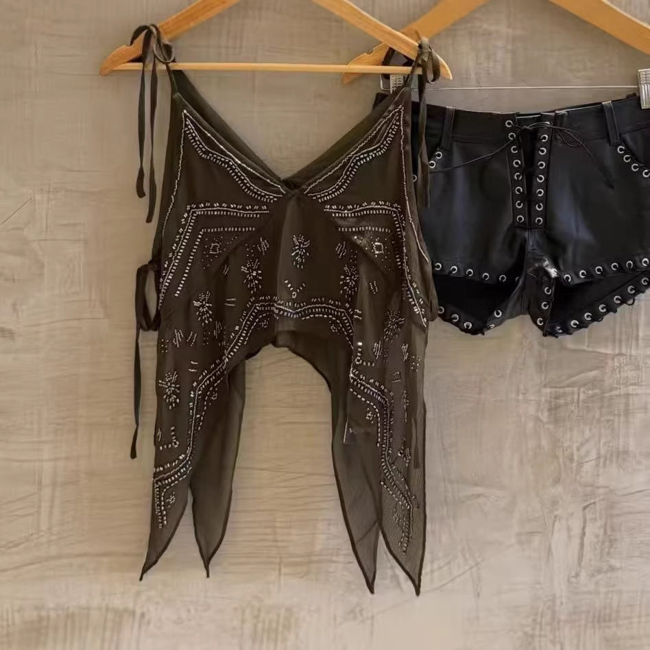 Women's New Sequin Embroidered Chiffon Top