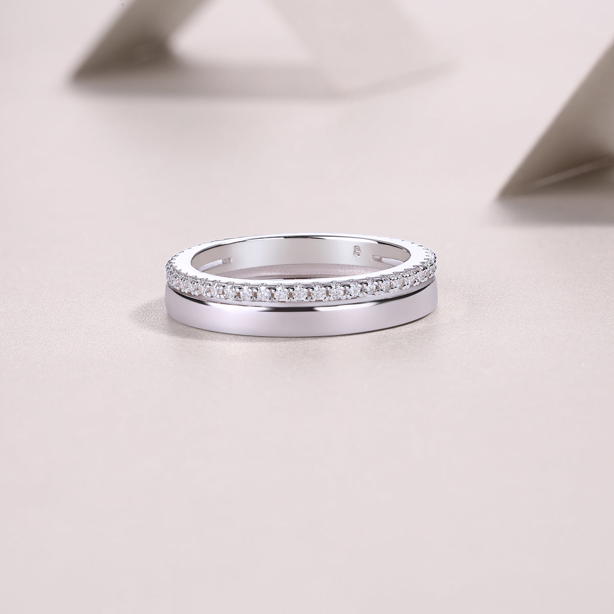 1Double Ring Shadow - A Fashionable And Luxurious Jewelry Piece Set With Moissanite S925 Sterling Silver And Platinum-plated Diamond Prohibit TikTok sales