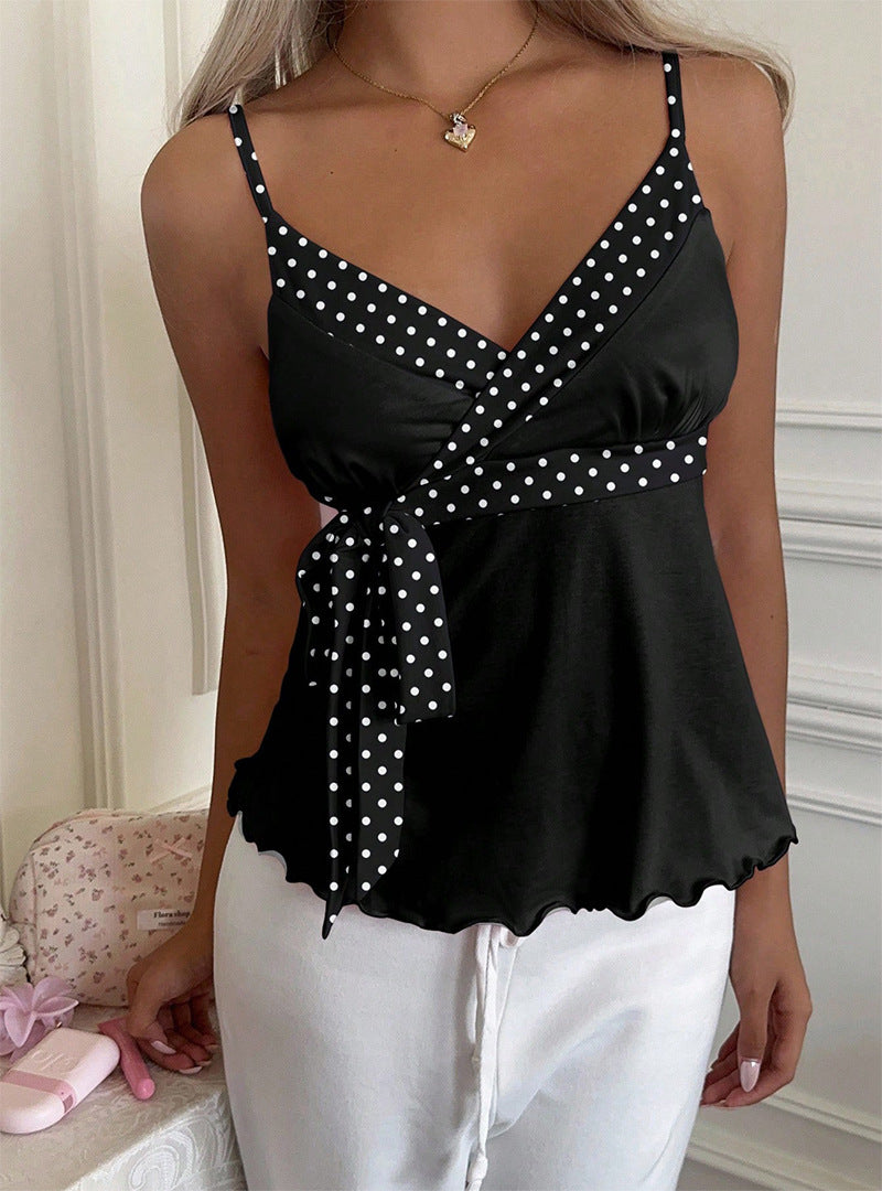 Womens Wave-Edged Lace-Up Tank Top Slimming Outerwear Sleeveless