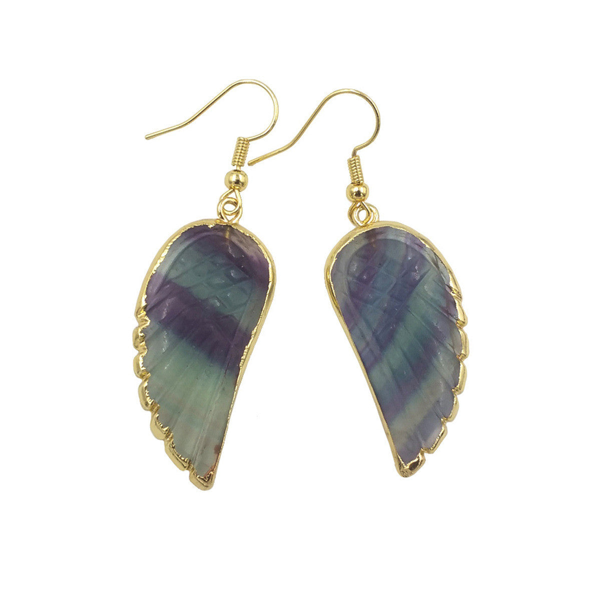 Fluorite Glitter Feather Shape Ear Hook Style Classic Big Earrings