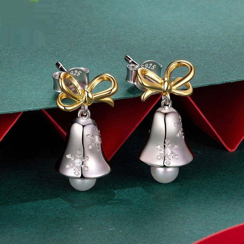 Christmas Snowflake Bow Bell Earrings